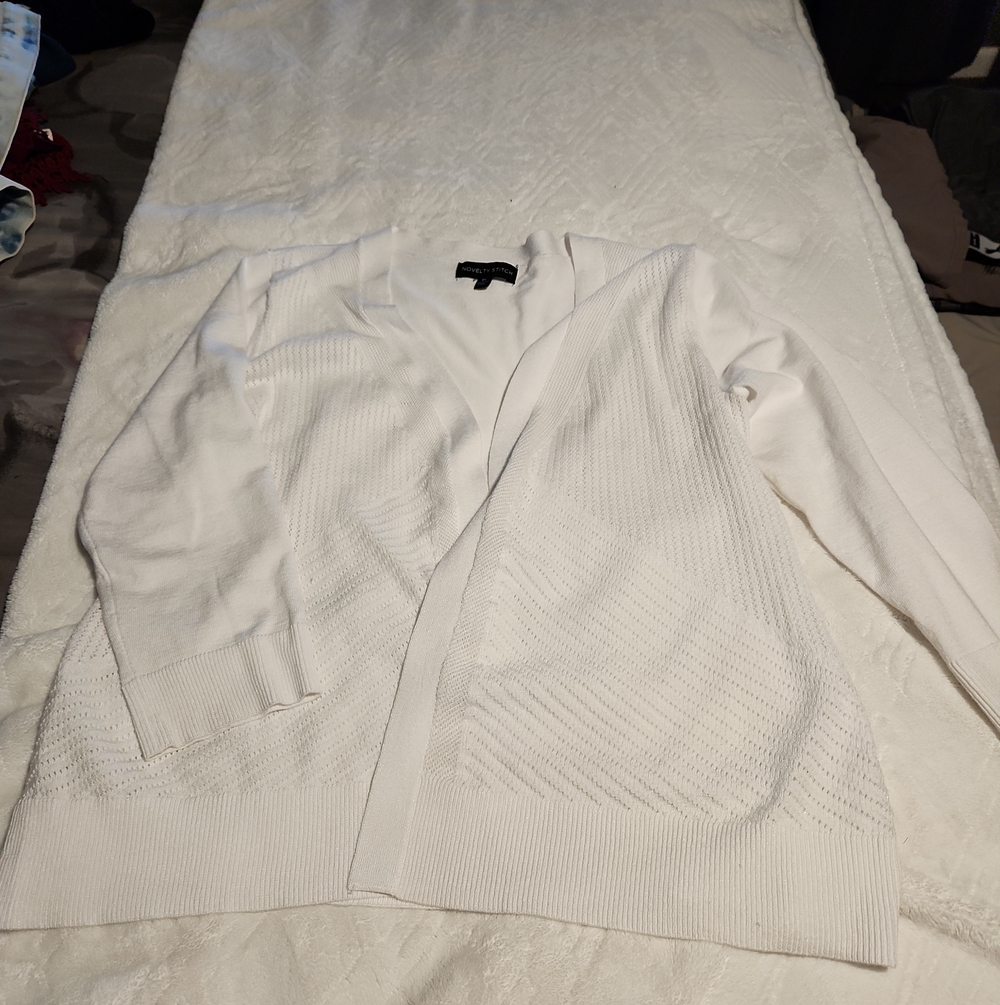 White Open-Front Knit Cardigan